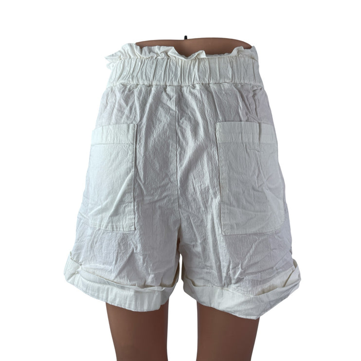 Zara Women's White High Waisted Rolled Hem Button Down Wide Leg Casual Shorts S