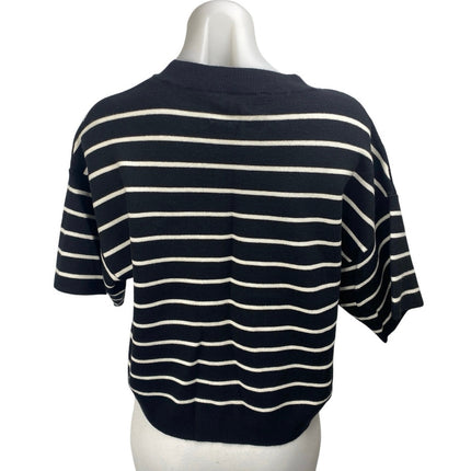 Abercrombie & Fitch Black White Striped Short Sleeve Crew Neck Sweater Top Sz M