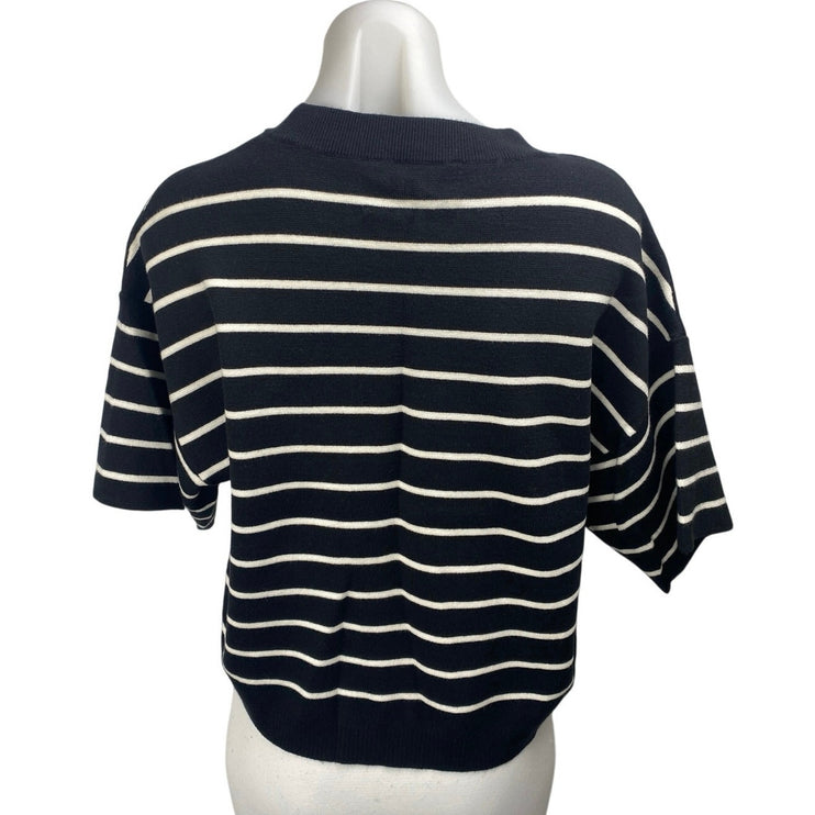 Abercrombie & Fitch Black White Striped Short Sleeve Crew Neck Sweater Top Sz M