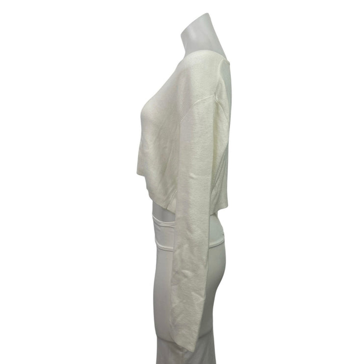 Brandy Melville Cream Ribbed Knit Long Sleeve Cropped Button Up Cardigan Sz S/M