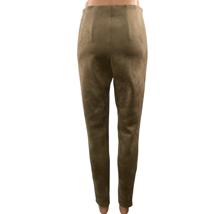Zara Women's Khaki Brown High Rise Fitted Faux Suede Skinny Legging Pants Size S