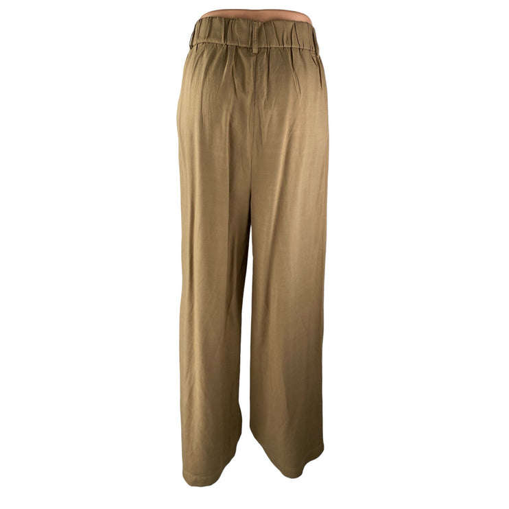 NEW Commense Women's Khaki Pleated High Rise Wide Leg Palazzo Dress Pants Size M