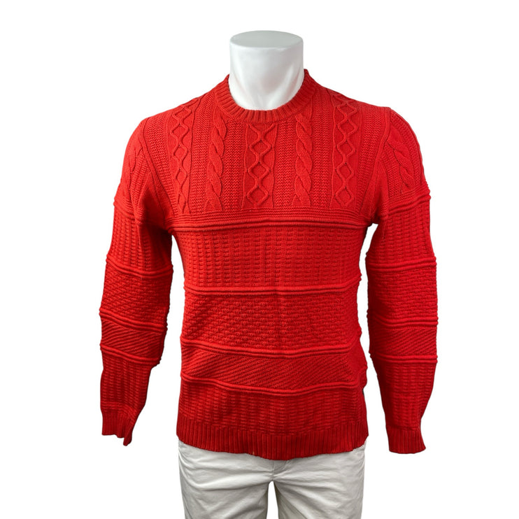 Ted Baker Men's Red Cable Knit Long Sleeve Crew Neck Cozy Sweater Top Size S