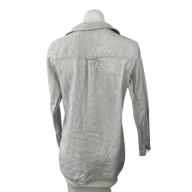 Friday's Project Striped Collar Long Sleeve Half Button Shirt Tunic Blouse Top S