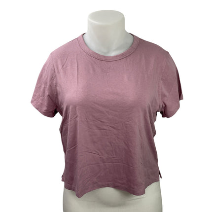 Lululemon Womens Pink Short Sleeves Relaxed Fit Crew Neck Crop Tee T-shirt Sz XL