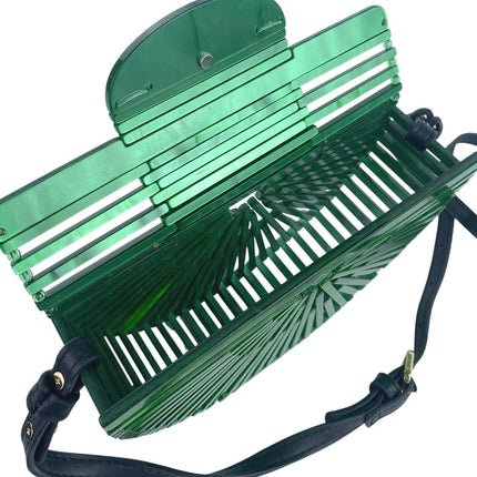 Women's Green Half Moon Crescent Hollow Clutch Purse Beach Crossbody Handbag