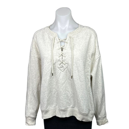 Old Navy Womens White Cream Fleece Lace Up Long Sleeve Pullover Sweatshirt Sz L