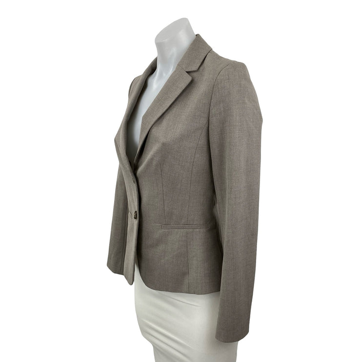 Ann Taylor LOFT Womens Khaki Long Sleeve Collared Button Blazer Coat Jacket 0P
