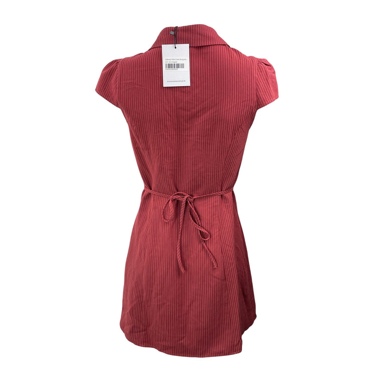 NEW Princess Polly Arianwyn Red Burgundy Short Sleeves Pinstriped Mini Dress 4