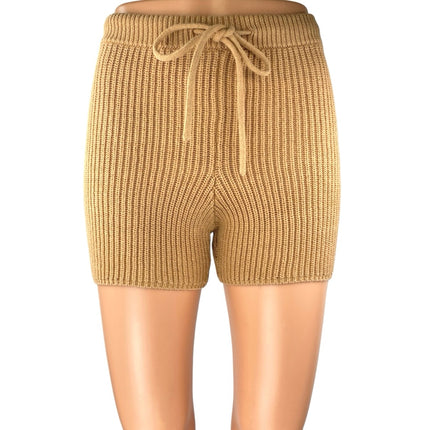 Reformation Sanzo Women's Tan Ribbed Knit High Rise Mini Lounge Shorts Size XS