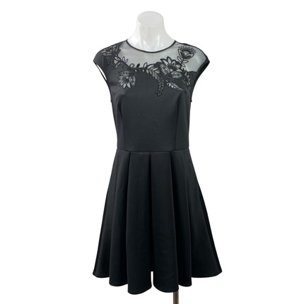 Ted Baker Dolli Black Embroidered Floral Mesh Skater Fit & Flare Mini Dress Sz 2