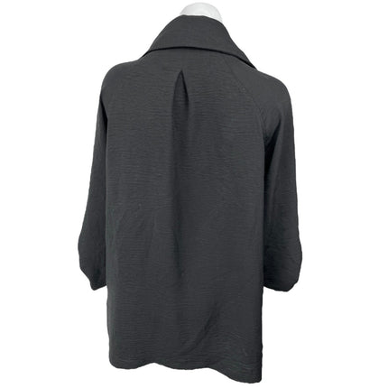 Adyson Parker Black Roll Tab Sleeve Open Front Collar Blazer Over Coat Jacket S