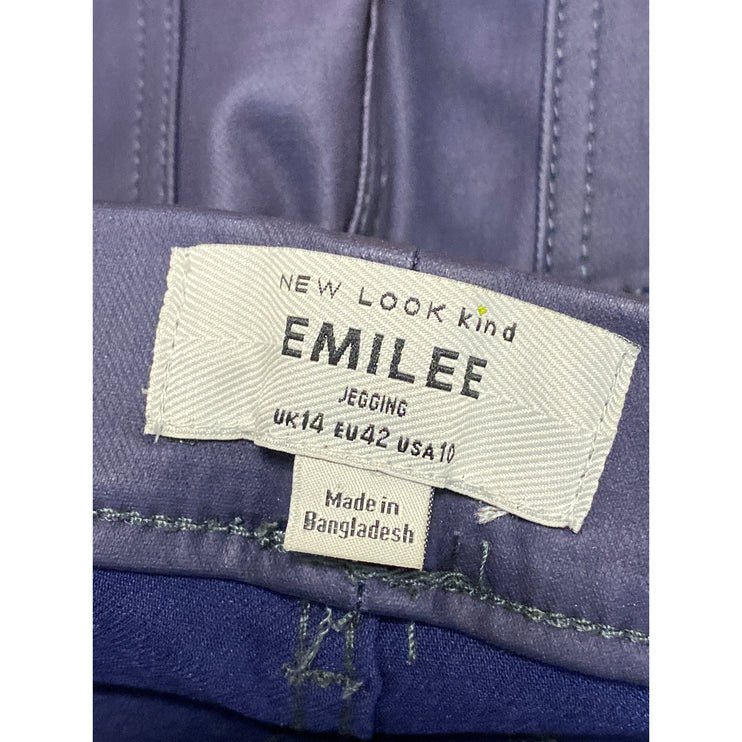 New Look Emilee Blue Coated Vegan Leather High Rise Skinny Jeggings Pants Sz 10