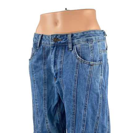 NEW Fashion Nova Women's Blue Seam Detail High Rise Straight Denim Jeans Pants 7