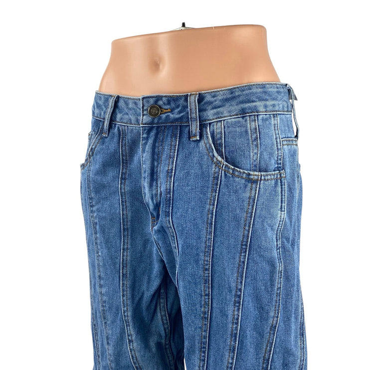 NEW Fashion Nova Women's Blue Seam Detail High Rise Straight Denim Jeans Pants 7