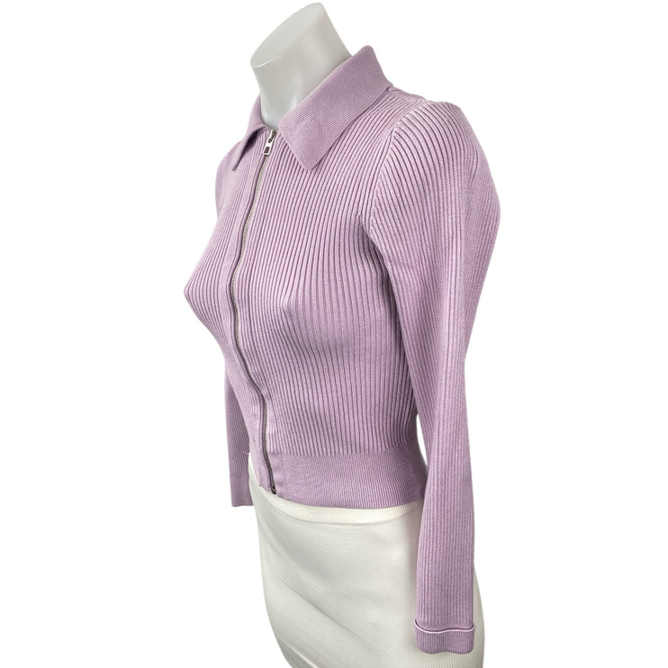 & Other Stories Women's Purple Lilac Ribbed Knit Long Sleeve Full Zip Sweater XS