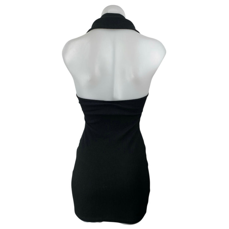Princess Polly Black Ribbed Sleeveless Collared Halter Mini Bodycon Tank Dress 4