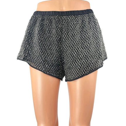 NEW Zara Women's Black Beaded Jeweled High Waisted Wide Leg Casual Shorts Size S