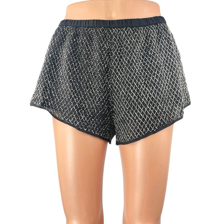 NEW Zara Women's Black Beaded Jeweled High Waisted Wide Leg Casual Shorts Size S