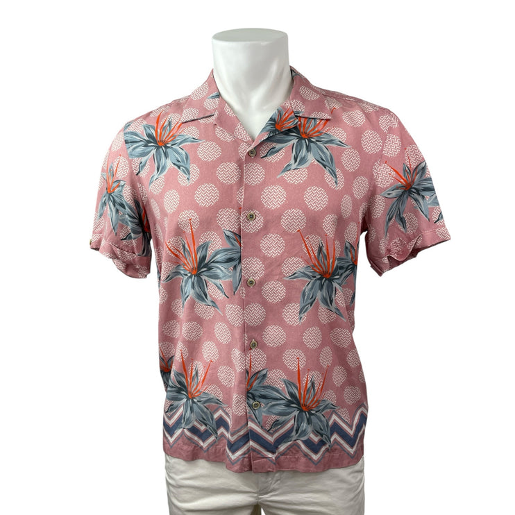 Ted Baker Men's Red Floral Polka Dots Short Sleeve Button Down Shirt Top Size M