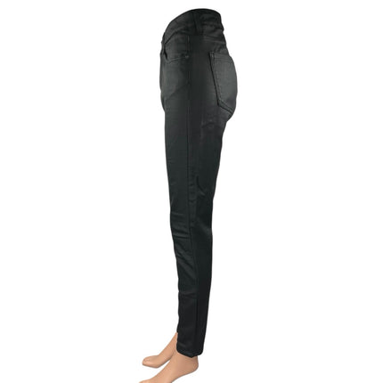 Marks & Spencer Black Coated Faux Leather High Waist Skinny Trousers Pants Sz 14