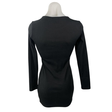 Princess Polly Black Ribbed Knit Round Neck Long Sleeve Mini Bodycon Dress Sz 4