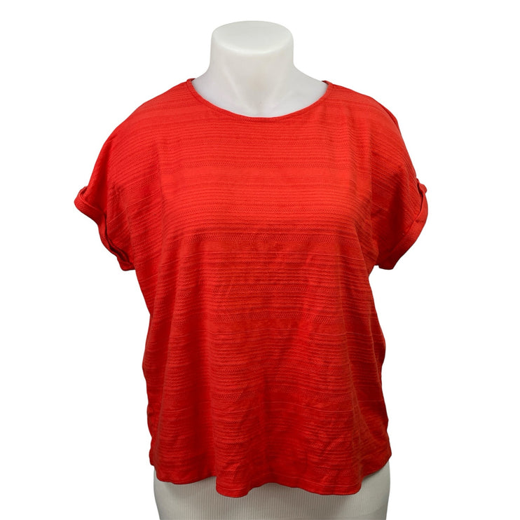 St. John Bay Womens Red Short Sleeves Textured Casual Tee T-shirt Top Size XL
