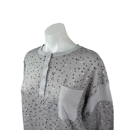 Splendid Gray Polka Dot Henley Knit Long Sleeve Pajama Sleepwear Top Size S