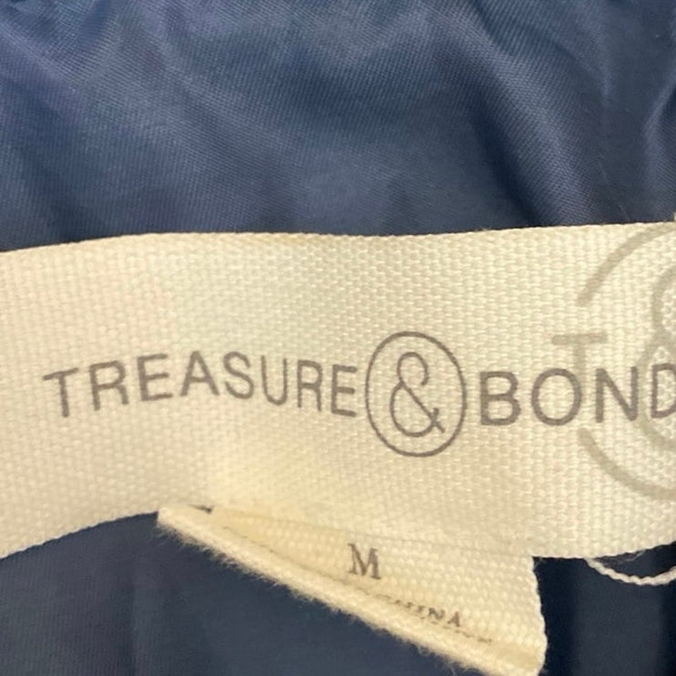 Treasure & Bond Women's Blue Wool Faux Fur Button Down Shacket Shirt Jacket Sz M
