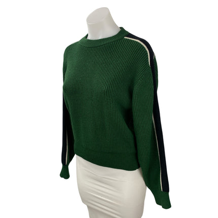 Zara Green Ribbed Crew Neck Shoulder Stripe Long Sleeve Sweatshirt Sweater Top M