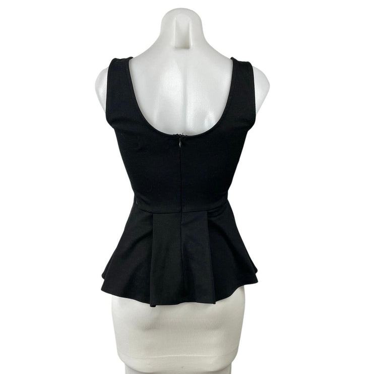 BB Dakota by Jack Women's Black Sleeveless Mesh Sheer Peplum Blouse Top Size XS