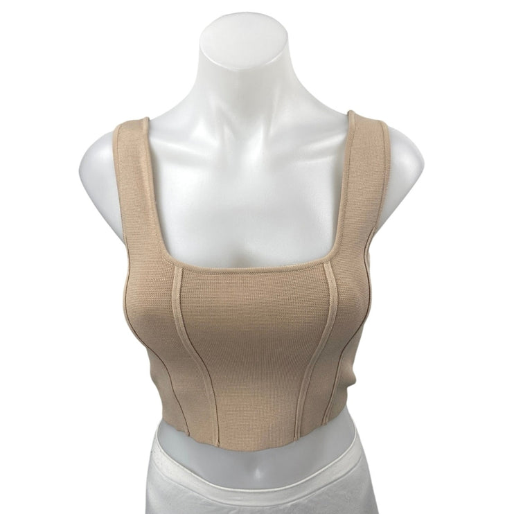 Zara Brown Tan Sleeveless Square Neck Crop Bustier Corset Sweater Tank Top Sz S