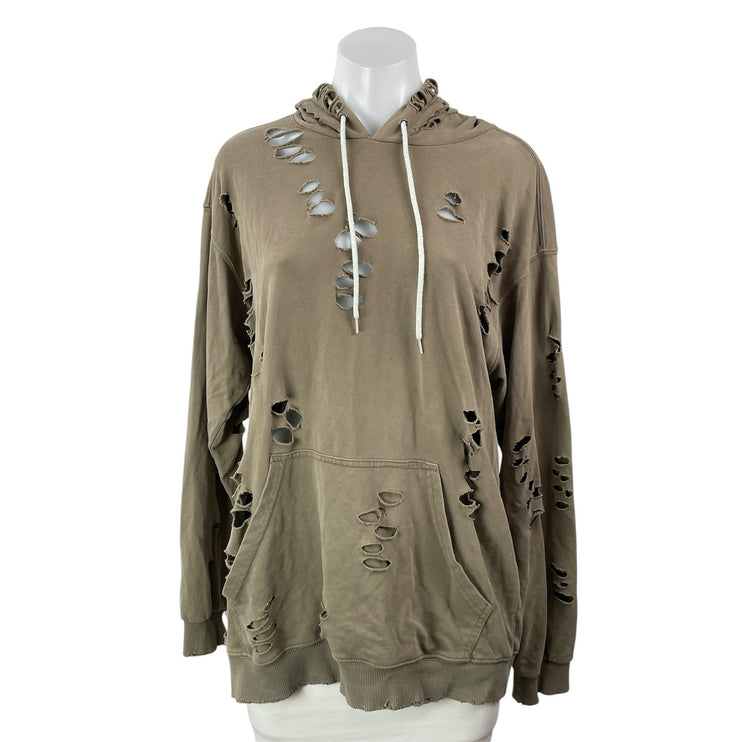 EMMA & SAM Brown Taupe Long Sleeves Distressed Hoodie Hooded Sweatshirt Size XS