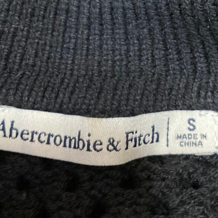 Abercrombie & Fitch Black Crochet Open Knit Short Sleeve Button Up Shirt Top S