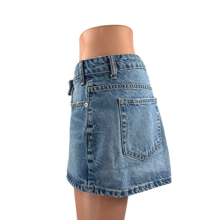 Zara Women's Blue Medium Wash Y2K Mid Waist Mini Straight Denim Jean Skirt Sz S