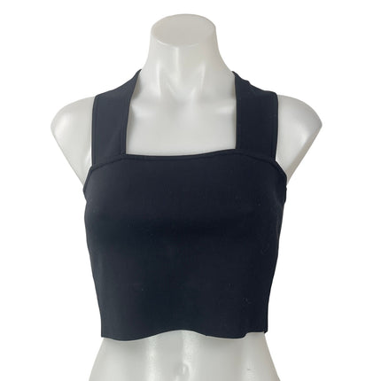 Aritzia Babaton Black Sleeveless Knit Cross Back Square Neck Crop Tank Top Sz M