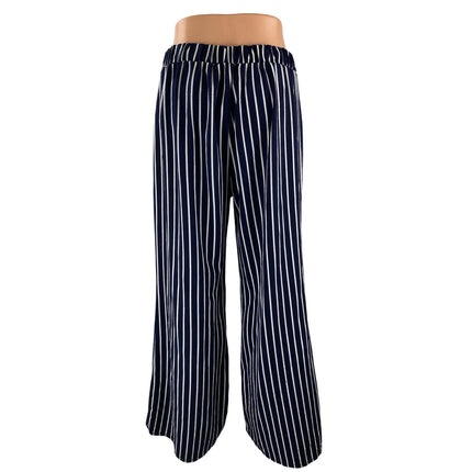 Shop 17 Womens Blue Stripe High Rise Tie Waist Palazzo Wide Leg Trousers Pants M