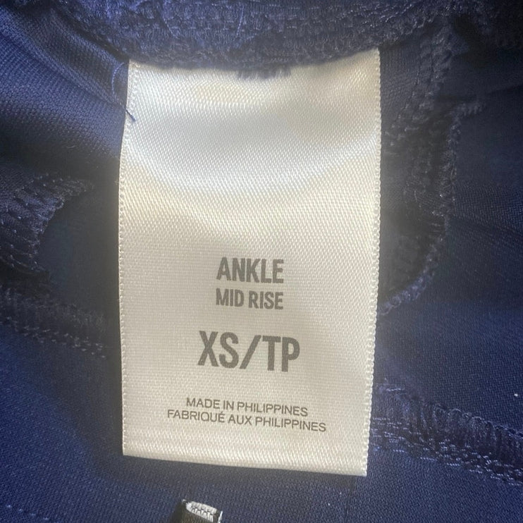 Express Ankle Mid Rise Women's Blue Tapered Leg Belted Trousers Pants Size XS