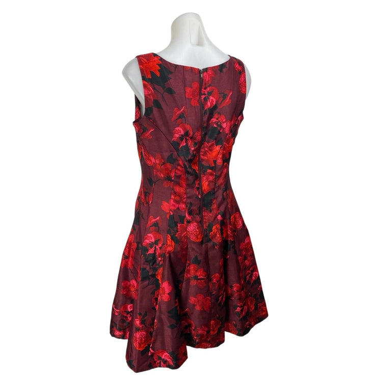 Julian Taylor Red Floral Sleeveless Boat Neck Fit & Flare Mini Dress Size 10