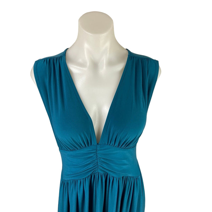 Halogen Blue V-neck Sleeveless Side Slit Stretch Knit Maxi Cocktail Dress Size S