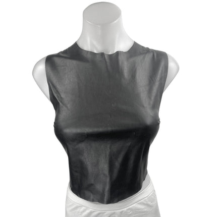 Zara Women's Black Faux Vegan Leather Sleeveless Lace Up Back Crop Tank Top Sz S