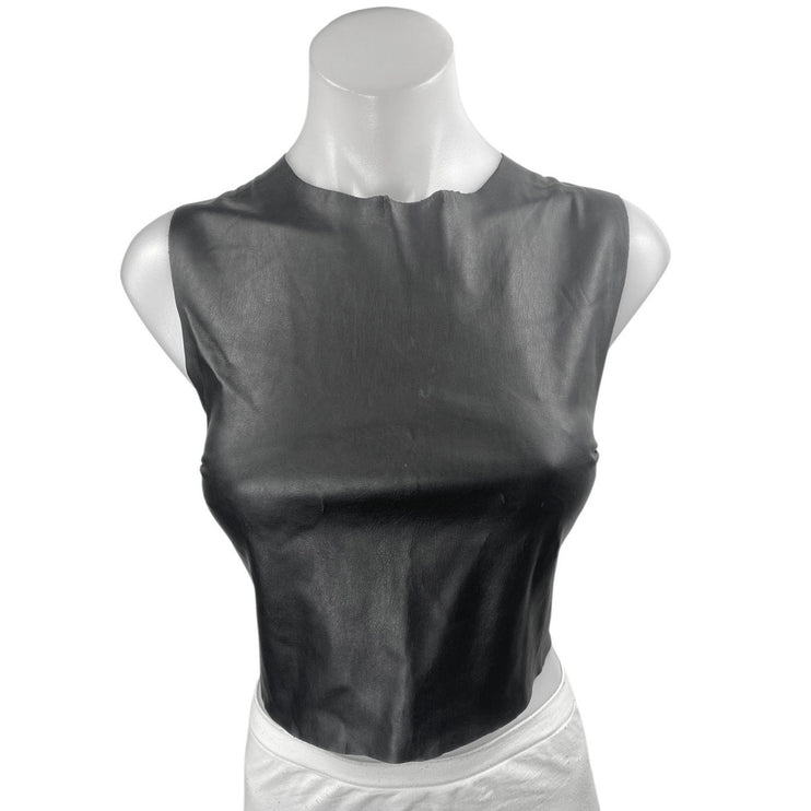 Zara Women's Black Faux Vegan Leather Sleeveless Lace Up Back Crop Tank Top Sz S