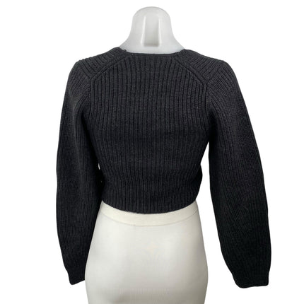 Zara Womens Black Wool Ribbed Knit Square Neck Long Sleeve Cropped Sweater Top S