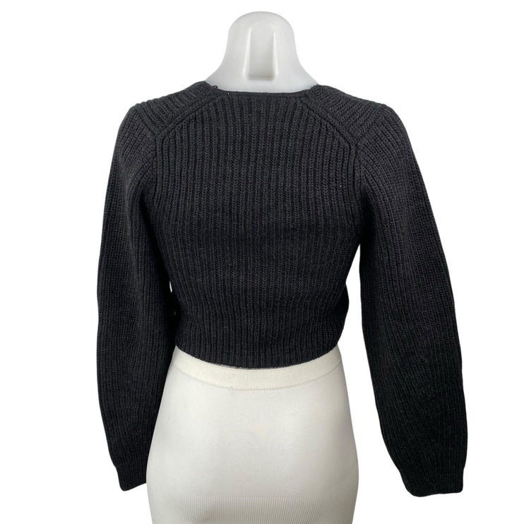 Zara Womens Black Wool Ribbed Knit Square Neck Long Sleeve Cropped Sweater Top S