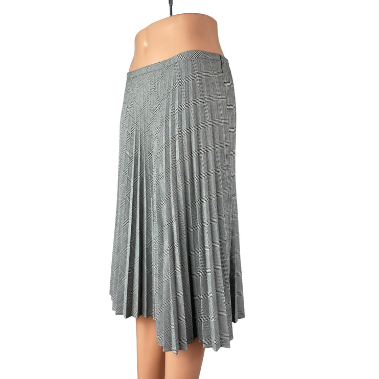 Women's Gray Plaid Mid Waist Pleated Flare Knee Length A Line Midi Skirt Size 6