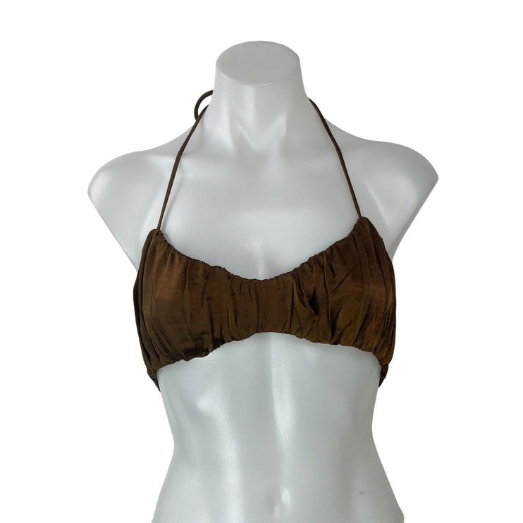 Princess Polly Women's Brown Ruched Halter Tie Bralette Swimwear Bikini Top Sz 6