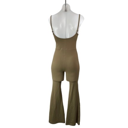 Aritzia Wilfred Free Tan Taupe Sleeveless Cami Scoop Neck Flare Jumpsuit Size S