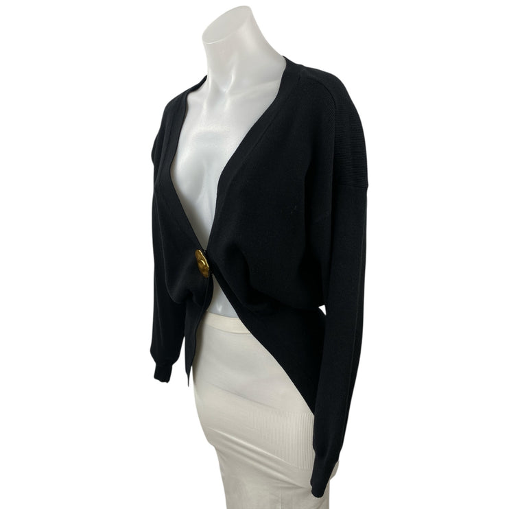 Commense Women's Black Gold Button Knit Long Sleeve Cardigan Sweater Top Size XS