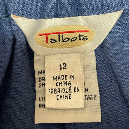 Talbots Blue Linen Blend Elastic Waist Straight Wide Leg Trousers Pants Size 12