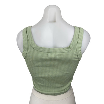 Madewell Womens Green Ribbed Knit Square Sleeveless Cropped Cami Tank Top Size S